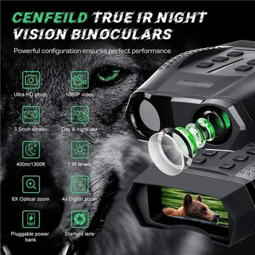 Infrared Night Vision Goggles 1312ft/400m Viewing Range with Camera 1080p  Video